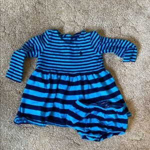 3/$30 Ralph Lauren Blue Striped Baby Dress with Bloomers